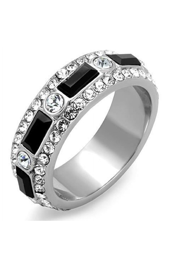 High polished (no plating) Stainless Steel Ring with Top Grade Crystal in Jet for Women Jet Stone Color Style TK1677 Size 5