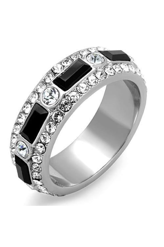 TK1677 - High polished (no plating) Stainless Steel Ring with Top Grade Crystal in Jet