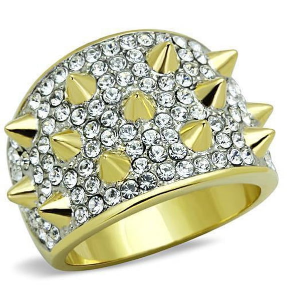 Two-Tone IP Gold (Ion Plating) Stainless Steel Ring with Top Grade Crystal in Clear for Women Clear Stone Color Style TK1697 Size 6