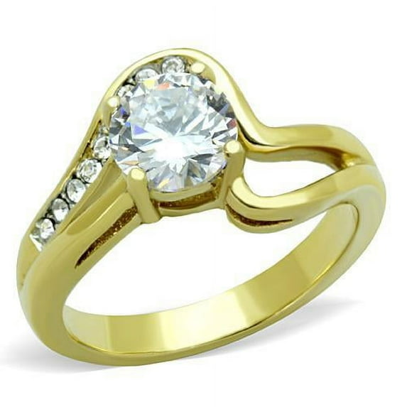 Two-Tone IP Gold (Ion Plating) Stainless Steel Ring with AAA Grade CZ in Clear for Women Clear Stone Color Style TK1702 Size 8