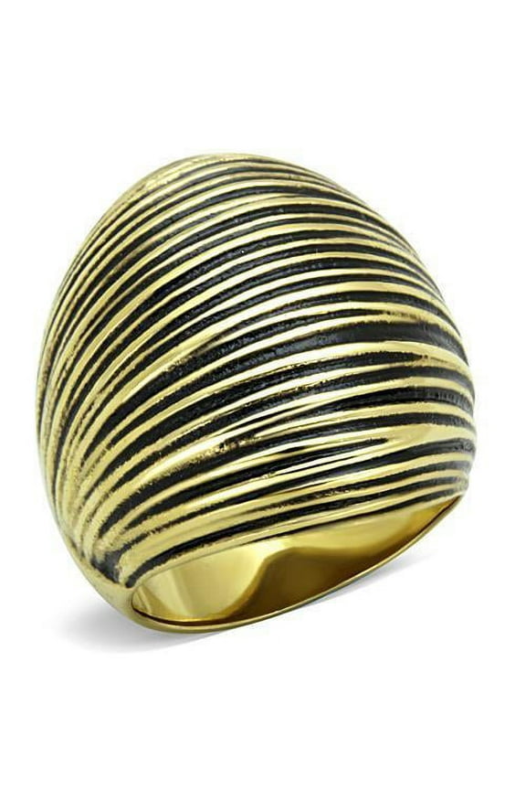 IP Gold(Ion Plating) Stainless Steel Ring with Epoxy in Jet for Women Jet Stone Color Style TK1711 Size 6