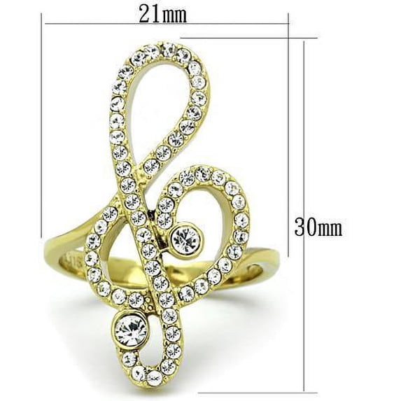 IP Gold(Ion Plating) Stainless Steel Ring with Top Grade Crystal in Clear for Women Music Theme Clear Stone Color Style TK1714 Size 8