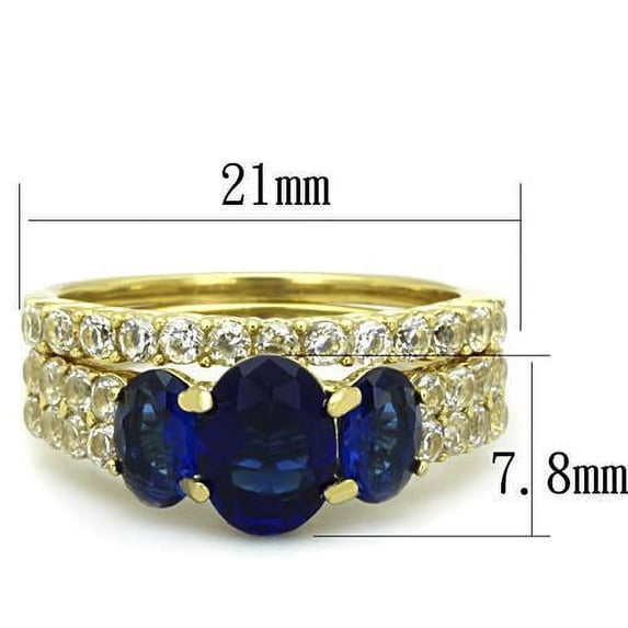 IP Gold(Ion Plating) Stainless Steel Ring with Synthetic Synthetic Glass in Montana for Women Montana Stone Color Style TK1720 Size 5