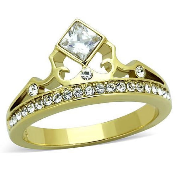 IP Gold(Ion Plating) Stainless Steel Ring with AAA Grade CZ in Clear for Women Clear Stone Color Style TK1727 Size 10