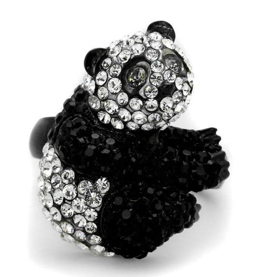 TK1735 - Two-Tone IP Black Stainless Steel Ring with Top Grade Crystal in Black Diamond Size 5