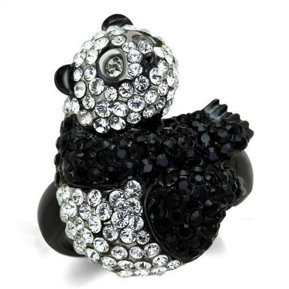 TK1735 - Two-Tone IP Black Stainless Steel Ring with Top Grade Crystal in Black Diamond
