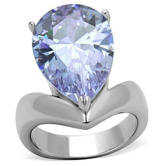 TK1755 - High polished (no plating) Stainless Steel Ring with AAA Grade CZ in Light Amethyst