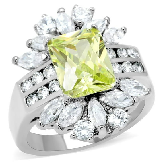 TK176 - High polished (no plating) Stainless Steel Ring with AAA Grade CZ in Apple Green color Size 5
