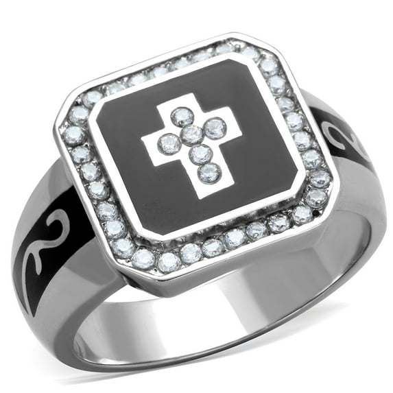 High polished (no plating) Stainless Steel Ring with AAA Grade CZ in Clear for Women Biker Theme Clear Stone Color Style TK1766 Size 5