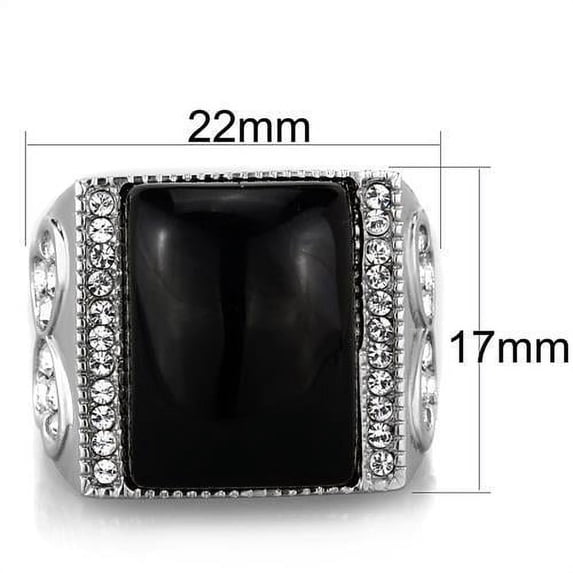 High polished (no plating) Stainless Steel Ring with Synthetic Synthetic Glass in Jet for Women Jet Stone Color Style TK1767 Size 8