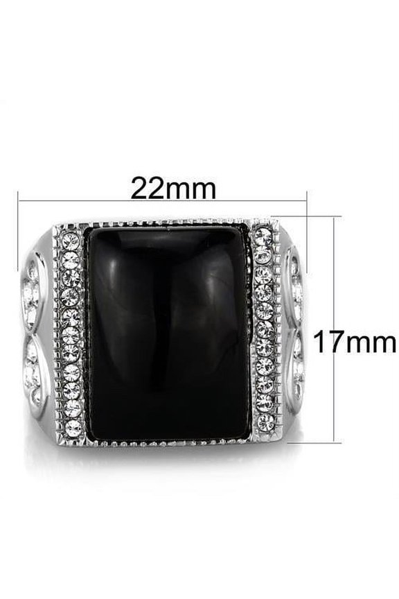 High polished (no plating) Stainless Steel Ring with Synthetic Synthetic Glass in Jet for Women Jet Stone Color Style TK1767 Size 8