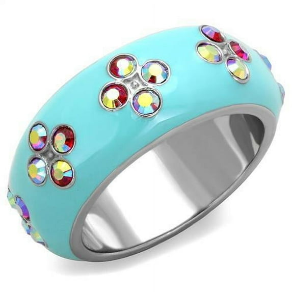 High polished (no plating) Stainless Steel Ring with Top Grade Crystal in Light Rose for Women Light Rose Stone Color Style TK1768 Size 5