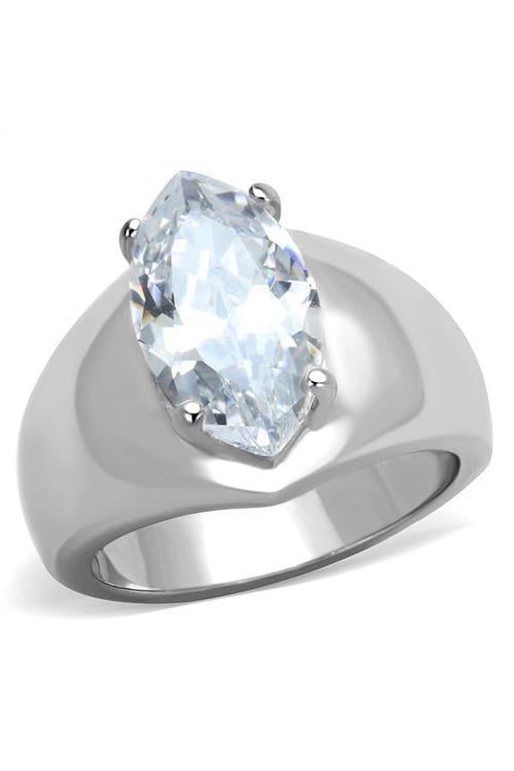 High polished (no plating) Stainless Steel Ring with AAA Grade CZ in Clear for Women Clear Stone Color Style TK1774 Size 9