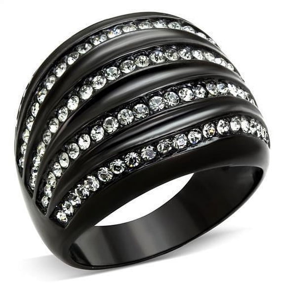 TK1789 - IP Black(Ion Plating) Stainless Steel Ring with Top Grade Crystal in Black Diamond