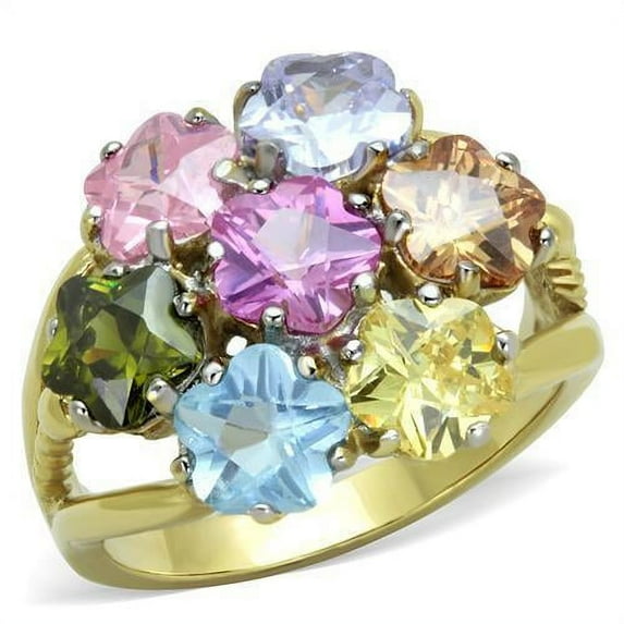 TK1791 - Two-Tone IP Gold (Ion Plating) Stainless Steel Ring with Assorted  in Multi Color Size 6
