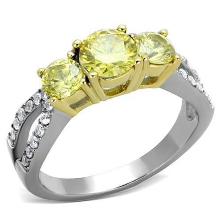 Two-Tone IP Gold (Ion Plating) Stainless Steel Ring with AAA Grade CZ in Topaz for Women Topaz Stone Color Style TK1795 Size 10
