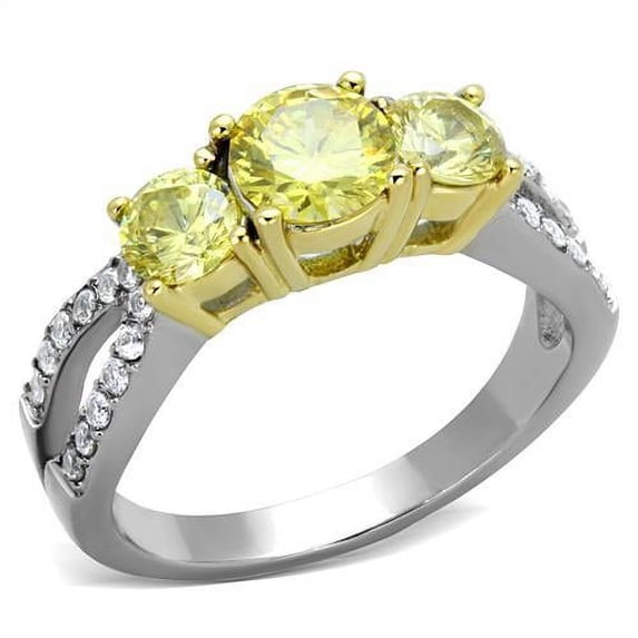 Two-Tone IP Gold (Ion Plating) Stainless Steel Ring with AAA Grade CZ in Topaz for Women Topaz Stone Color Style TK1795 Size 5