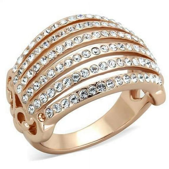 IP Rose Gold(Ion Plating) Stainless Steel Ring with Top Grade Crystal in Clear for Women Clear Stone Color Style TK1797 Size 10