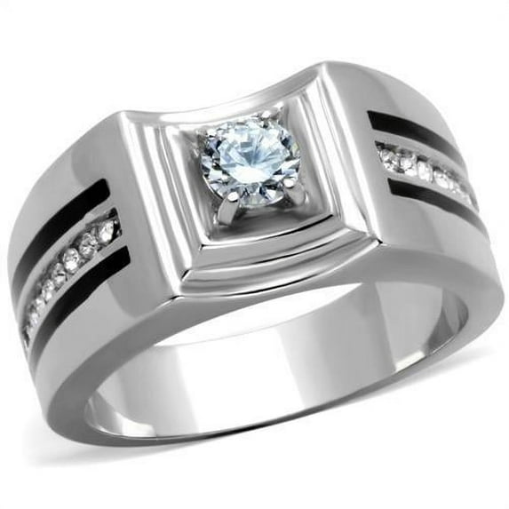 High polished (no plating) Stainless Steel Ring with AAA Grade CZ in Clear for Women Clear Stone Color Style TK1814 Size 8