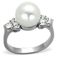thumbnail image 1 of TK1824 - High polished (no plating) Stainless Steel Ring with Synthetic Pearl in White, 1 of 1