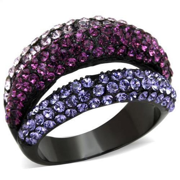 TK1831 - IP Black(Ion Plating) Stainless Steel Ring with Top Grade Crystal  in Multi Color Size 6