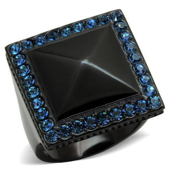 IP Black(Ion Plating) Stainless Steel Ring with Top Grade Crystal in Montana for Women Montana Stone Color Style TK1841 Size 6