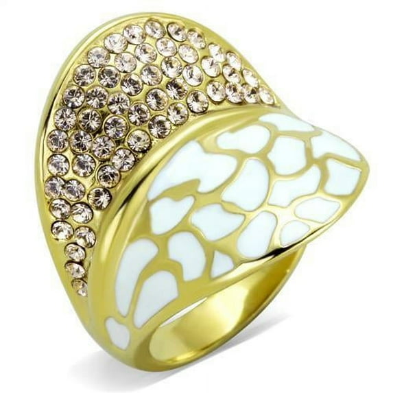 IP Gold(Ion Plating) Stainless Steel Ring with Top Grade Crystal in Clear for Women Clear Stone Color Style TK1851 Size 8