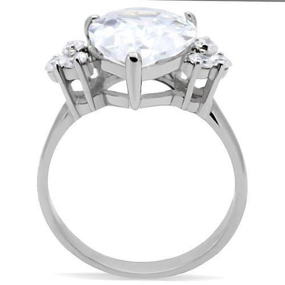 High polished (no plating) Stainless Steel Ring with AAA Grade CZ in Clear for Women Clear Stone Color Style TK186 Size 5