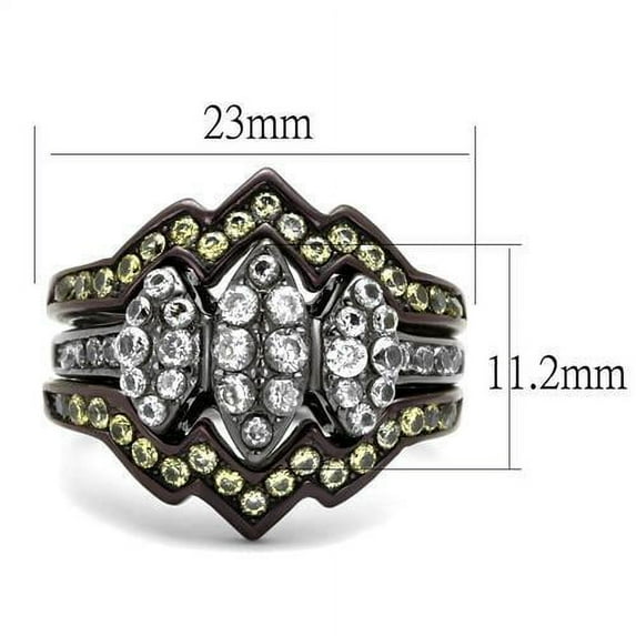 IP Light Black (IP Gun) & IP Dark Brown (IP coffee) Stainless Steel Ring with AAA Grade CZ in Clear for Women Clear Stone Color Style TK1869LJ Size 8