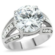 TK187 - High polished (no plating) Stainless Steel Ring with AAA Grade CZ  in Clear Size 5