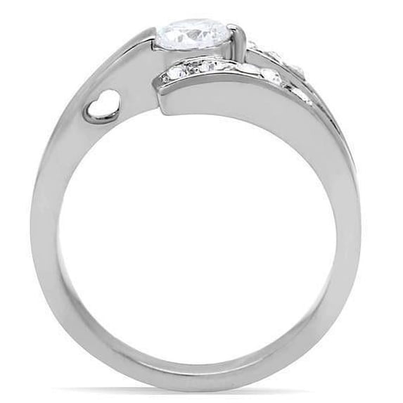 High polished (no plating) Stainless Steel Ring with AAA Grade CZ in Clear for Women Clear Stone Color Style TK189 Size 8
