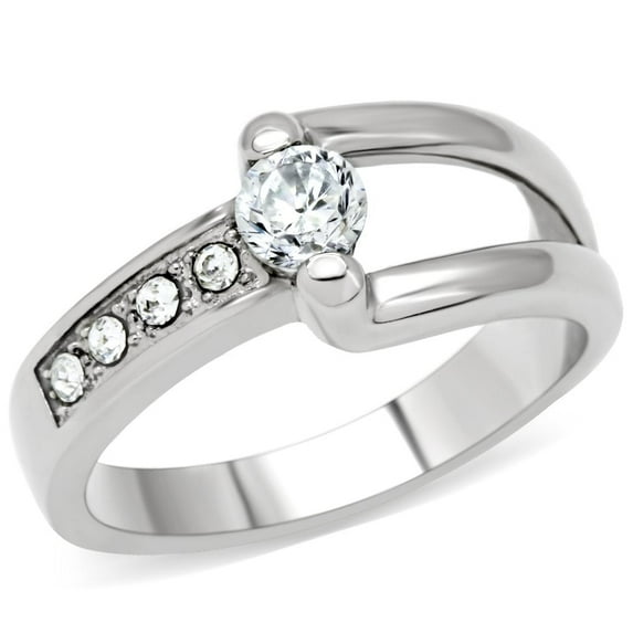 High polished (no plating) Stainless Steel Ring with AAA Grade CZ in Clear for Women Clear Stone Color Style TK190 Size 8