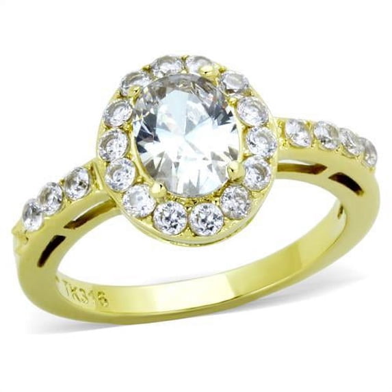 TK1901 - IP Gold(Ion Plating) Stainless Steel Ring with AAA Grade CZ in Clear