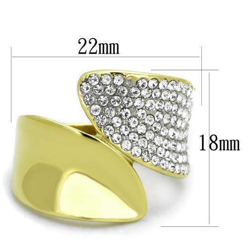 TK1912 - Two-Tone IP Gold (Ion Plating) Stainless Steel Ring with Top Grade Crystal in Clear