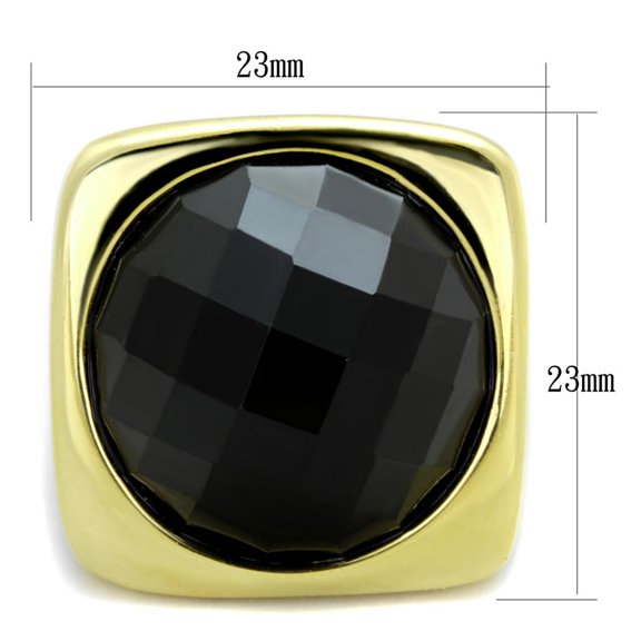 IP Gold(Ion Plating) Stainless Steel Ring with Synthetic Synthetic Stone in Jet for Women Jet Stone Color Style TK1925 Size 9
