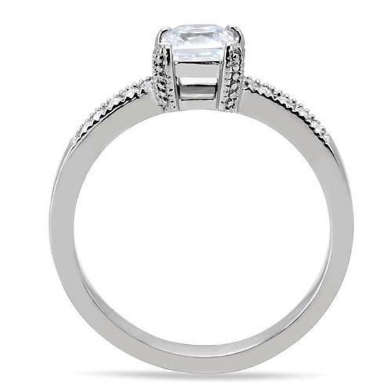 High polished (no plating) Stainless Steel Ring with AAA Grade CZ in Clear for Women Clear Stone Color Style TK199 Size 6