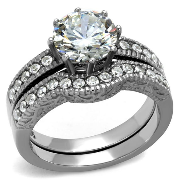 High polished (no plating) Stainless Steel Ring with AAA Grade CZ in Clear for Women Clear Stone Color Style TK1W007 Size 7
