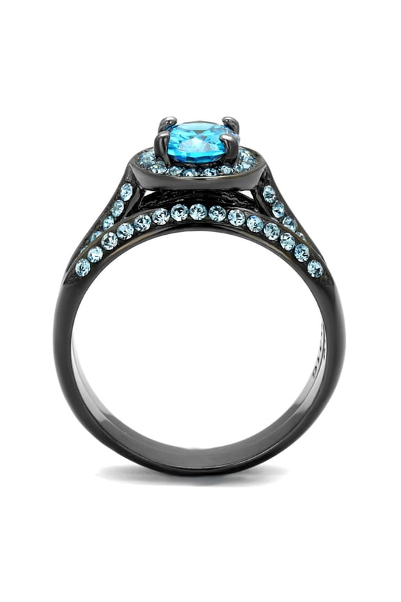 TK1W163LJ - IP Light Black (IP Gun) Stainless Steel Ring with AAA Grade CZ in Sea Blue