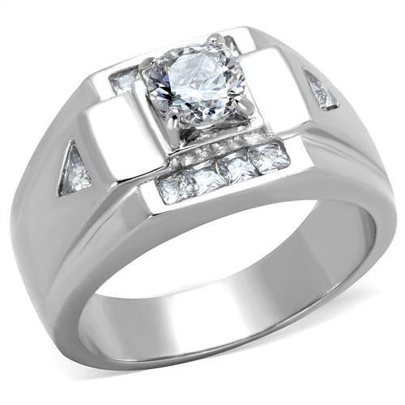 High polished (no plating) Stainless Steel Ring with AAA Grade CZ in Clear for Women Clear Stone Color Style TK2052 Size 10