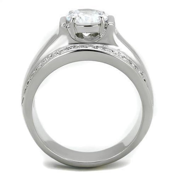 TK2054 - High polished (no plating) Stainless Steel Ring with AAA Grade CZ in Clear