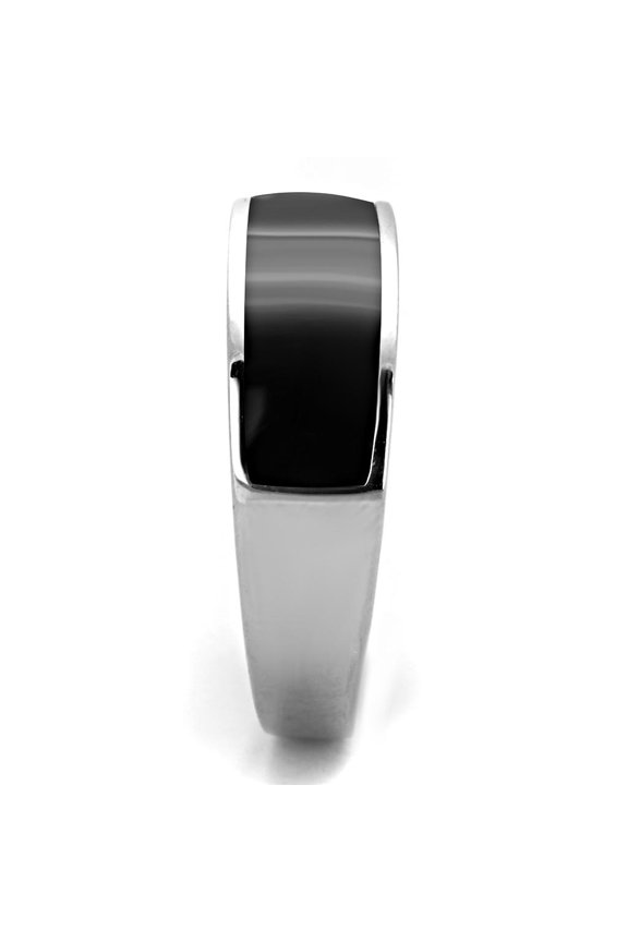 TK2062 - High polished (no plating) Stainless Steel Ring with Epoxy in Jet