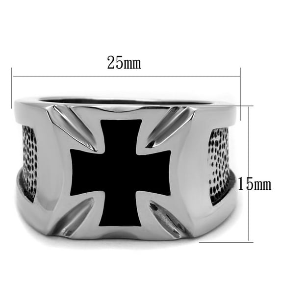 High polished (no plating) Stainless Steel Ring with Epoxy in Jet for Women Biker Theme Jet Stone Color Style TK2064 Size 12