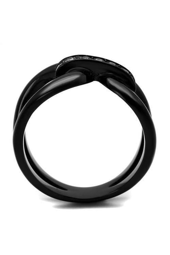 TK2098 - IP Black(Ion Plating) Stainless Steel Ring with Top Grade Crystal in Black Diamond