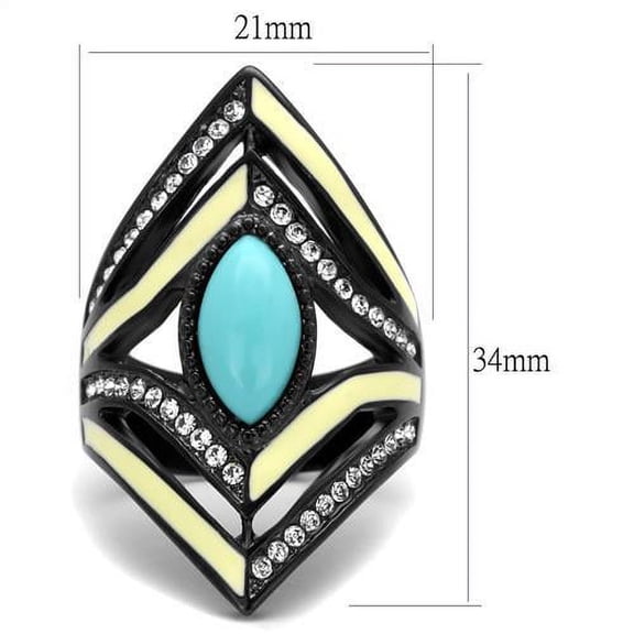 TK2099 - IP Black(Ion Plating) Stainless Steel Ring with Synthetic Turquoise in Sea Blue Size 9