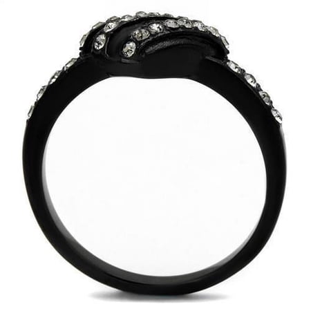 TK2100 - IP Black(Ion Plating) Stainless Steel Ring with Top Grade Crystal in Black Diamond