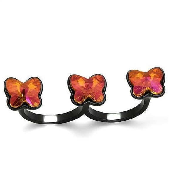TK2102 - IP Black(Ion Plating) Stainless Steel Ring with Top Grade Crystal in Rose