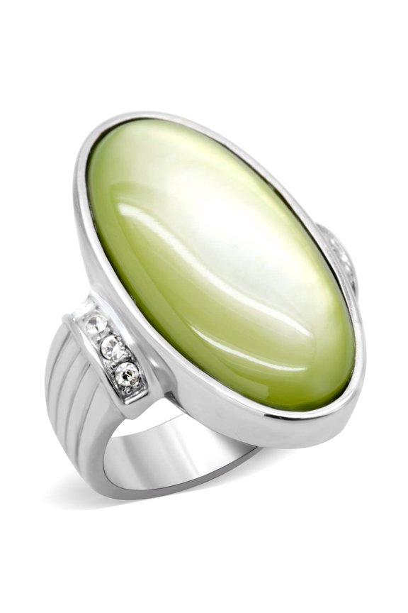 TK211 - High polished (no plating) Stainless Steel Ring with Precious Stone Conch in Apple Green color Size 5