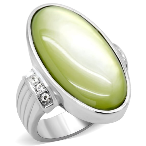 TK211 - High polished (no plating) Stainless Steel Ring with Precious Stone Conch in Apple Green color Size 7