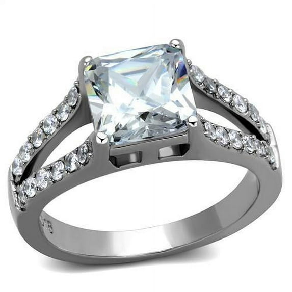 High polished (no plating) Stainless Steel Ring with AAA Grade CZ in Clear for Women Clear Stone Color Style TK2112 Size 8