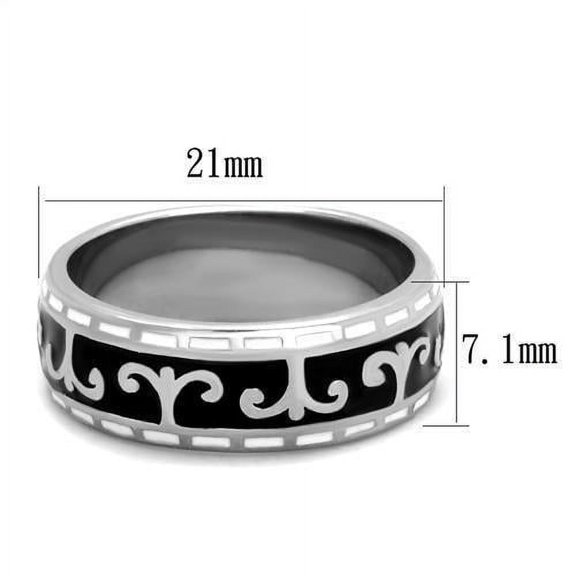 High polished (no plating) Stainless Steel Ring with Epoxy in Jet for Women Celtic Theme Jet Stone Color Style TK2154 Size 6